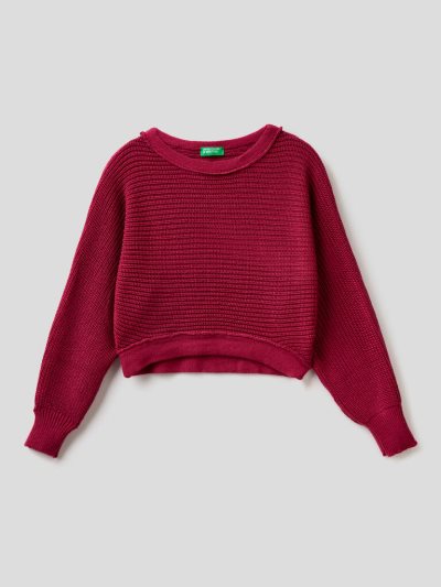 Kids' Benetton Cropped Round Neck Sweaters Burgundy | NZ912203