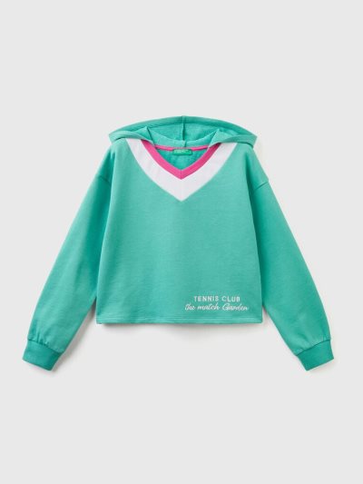 Kids' Benetton Cropped V-neck Hoodie Green | NZ732149