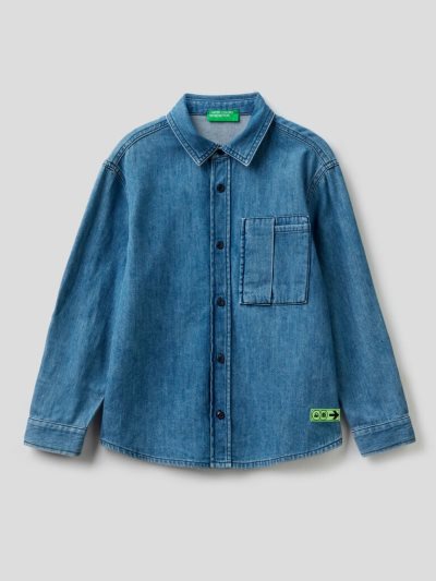 Kids' Benetton Denim Breast Pocket Shirts Blue | NZ116131