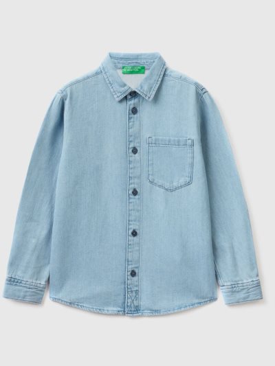 Kids' Benetton Denim Breast Pocket Shirts Blue | NZ442297