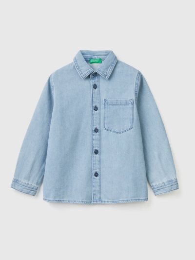 Kids' Benetton Denim Breast Pocket Shirts Blue | NZ484801