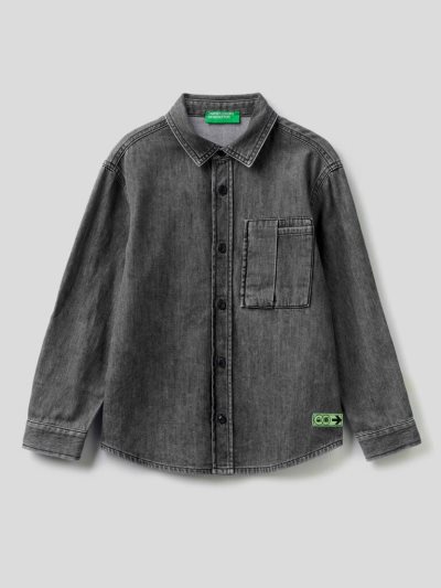 Kids' Benetton Denim Breast Pocket Shirts Black | NZ811202