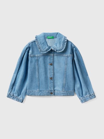 Kids' Benetton Denim Collar Light Jackets Blue | NZ745600