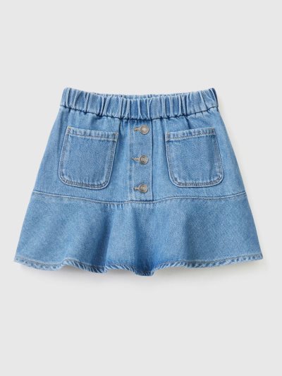 Kids' Benetton Denim Frill Mini Skirts Blue | NZ893906