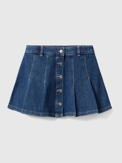 Kids' Benetton Denim Pleats Mini Skirts Blue | NZ313590