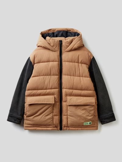 Kids' Benetton Denim Sleeves Padded Jackets Camel | NZ268190
