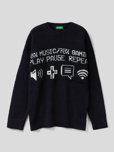 Kids' Benetton Digital Wool Blend Sweaters Black | NZ027145