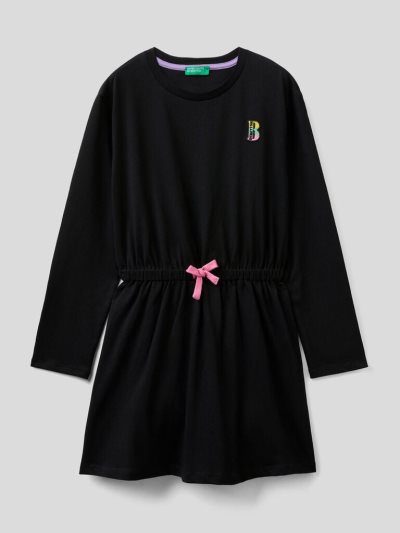 Kids' Benetton Dress Warm Cotton Embroidery Dress Black | NZ848894