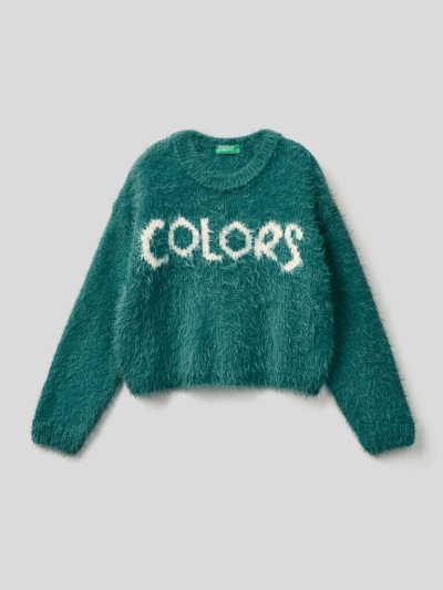 Kids' Benetton Faux Fur Inlay Sweaters Green | NZ178731