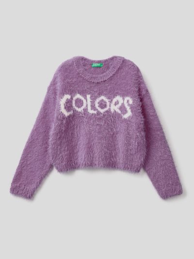Kids' Benetton Faux Fur Inlay Sweaters Lilac | NZ495362