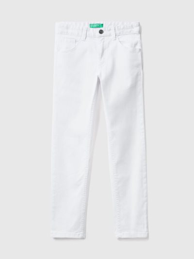 Kids' Benetton Five Pocket Slim Fit Trousers White | NZ714919