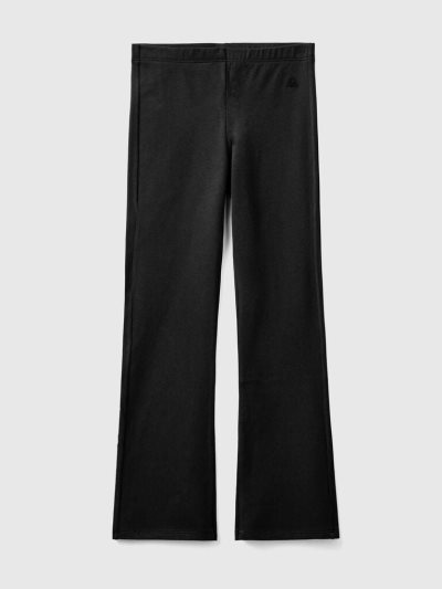 Kids' Benetton Flared Stretch Cotton Leggings Black | NZ481674
