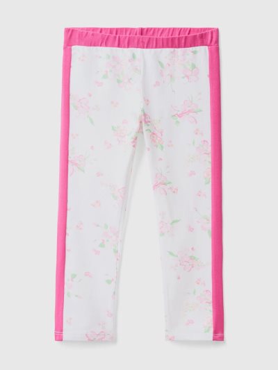 Kids' Benetton Floral Print Leggings White | NZ219021