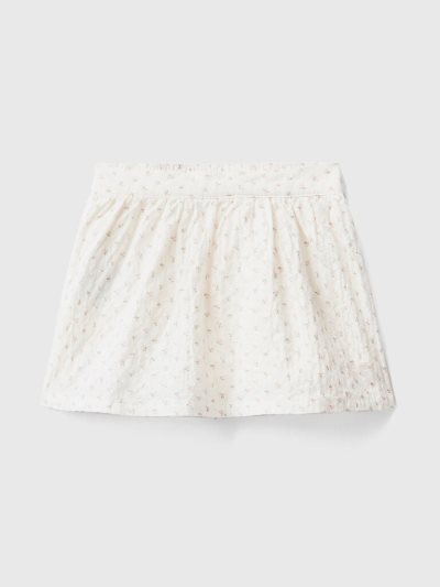 Kids' Benetton Floral Stretch Cotton Skirts White | NZ829795