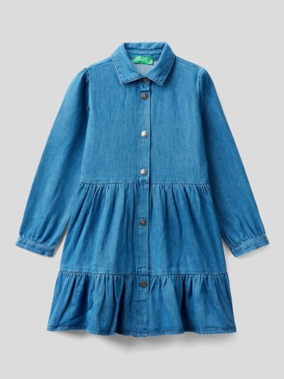 Kids' Benetton Flounce Denim Dress Sky Blue | NZ851304