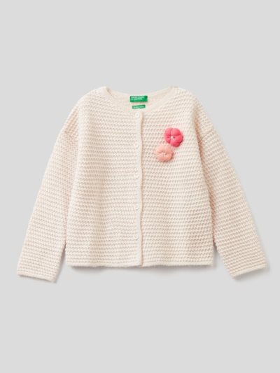 Kids' Benetton Flower Patch Cardigan Creamy White | NZ252810