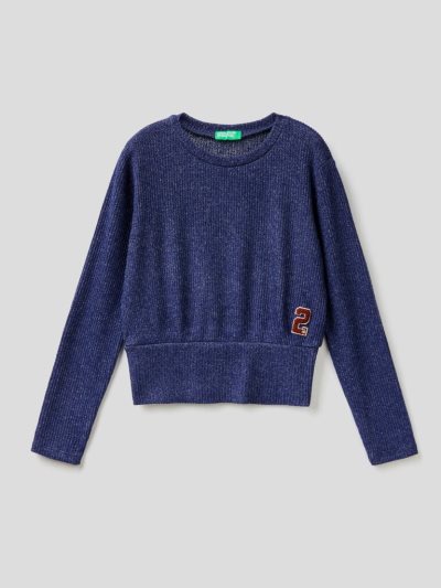 Kids' Benetton Flowy Patch Long Sleeve T-shirts Dark Blue | NZ169052