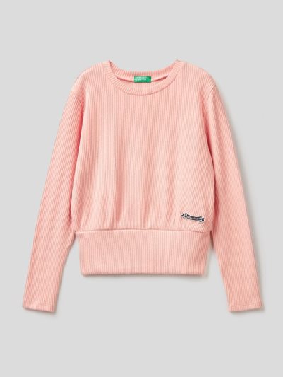Kids' Benetton Flowy Patch Long Sleeve T-shirts Pink | NZ276424