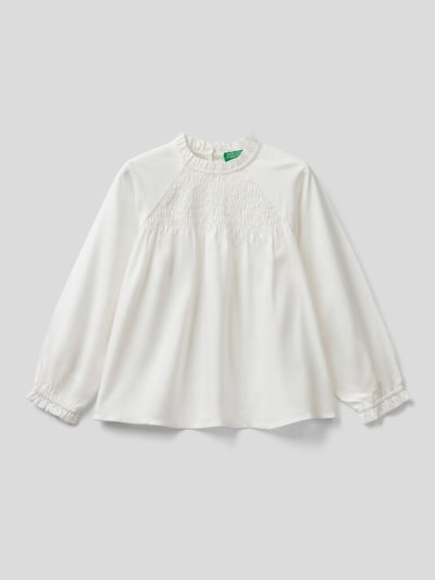 Kids' Benetton Flowy Rouches Blouse Creamy White | NZ495446