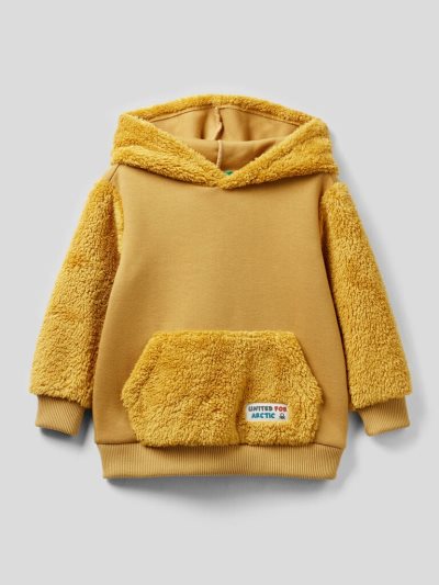 Kids' Benetton Fur Lined Hoodie Mustard | NZ555836