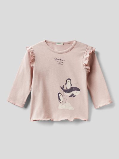Kids' Benetton Glitter Print T Shirts Soft Pink | NZ660872