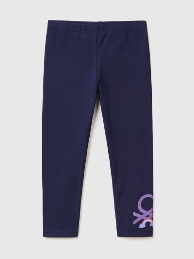 Kids' Benetton Glittery Print Leggings Dark Blue | NZ706711