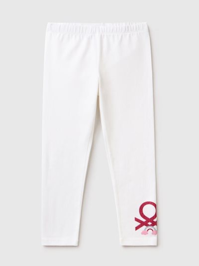 Kids' Benetton Glittery Print Leggings White | NZ623539