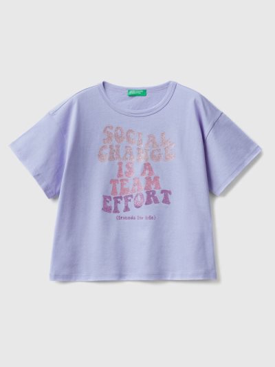 Kids' Benetton Glittery Print Short Sleeve T-shirts Periwinkle | NZ616549
