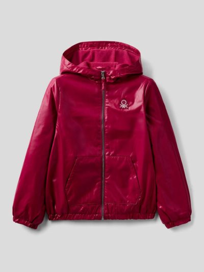 Kids' Benetton Glossy Zip And Hood Light Jackets Burgundy | NZ449692