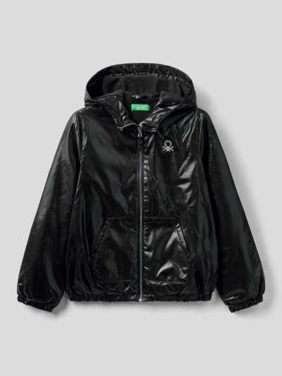Kids' Benetton Glossy Zip And Hood Light Jackets Black | NZ971958