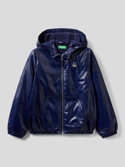 Kids' Benetton Glossy Zip And Hood Light Jackets Dark Blue | NZ997172