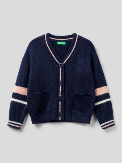 Kids' Benetton Heart-shaped Pockets Cardigan Dark Blue | NZ419273