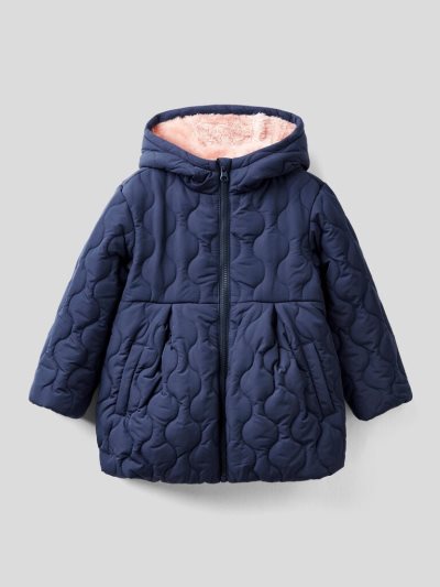 Kids' Benetton Hood Padded Parka Coats Dark Blue | NZ445737