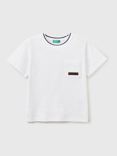Kids' Benetton Jacquard Pocket Short Sleeve T-shirts White | NZ382101