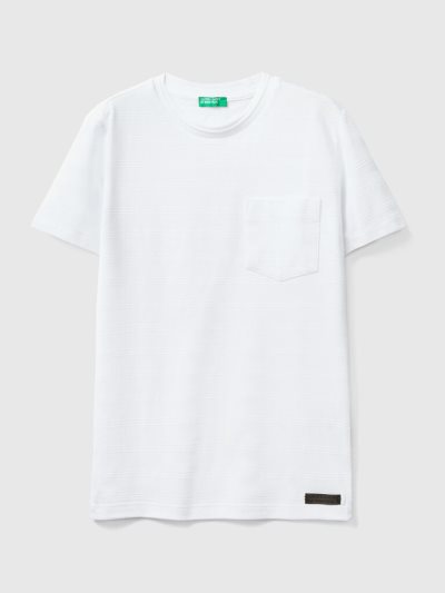 Kids' Benetton Jacquard Pocket Short Sleeve T-shirts White | NZ560472