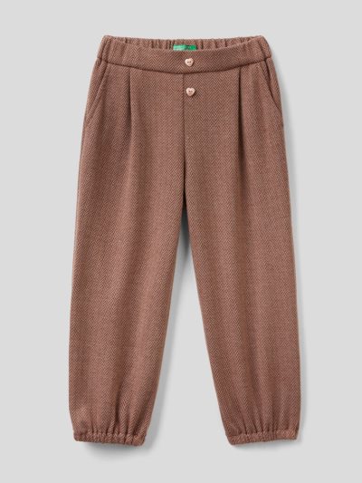 Kids' Benetton Jacquard Stretch Viscose Trousers Brown | NZ183586
