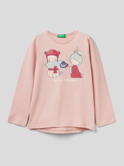 Kids' Benetton Japanese Designs And Patches Long Sleeve T-shirts Soft Pink | NZ786481