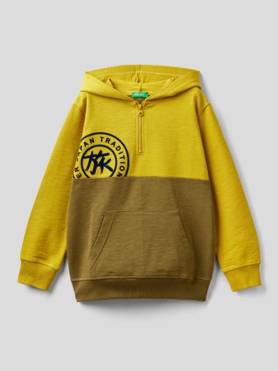 Kids' Benetton Japanese Ideograms Hoodie Mustard | NZ852411