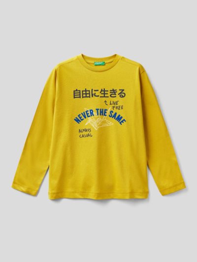 Kids' Benetton Japanese Motifs Long Sleeve T-shirts Mustard | NZ089537
