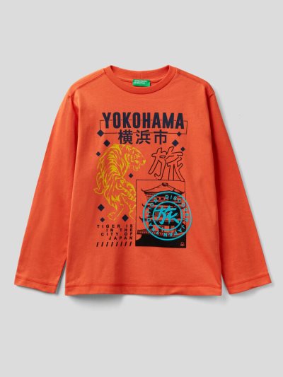 Kids' Benetton Japanese Motifs Long Sleeve T-shirts Orange | NZ633391