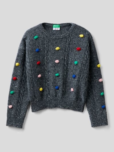 Kids' Benetton Jccxucb Pom Pom Sweaters Dark Grey | NZ930988