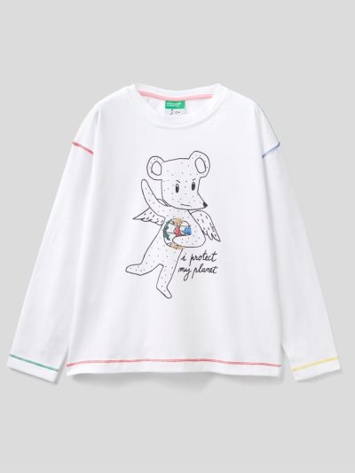 Kids' Benetton Jccxucb Print Long Sleeve T-shirts White | NZ272180