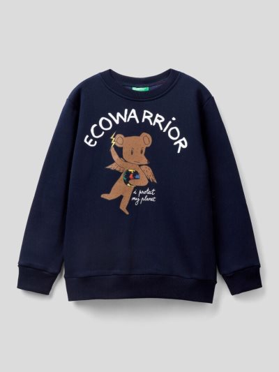 Kids' Benetton Jccxucb Warm Print Sweatshirt Dark Blue | NZ452333
