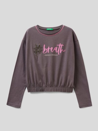 Kids' Benetton Jeweled Details Long Sleeve T-shirts Dark Grey | NZ349343
