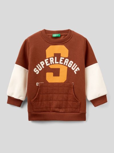 Kids' Benetton Kangaroo Pocket And Print Sweatshirt Brown | NZ279368