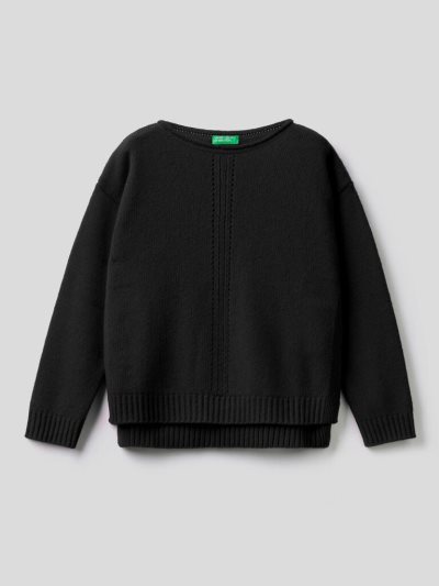 Kids' Benetton Knit Stitching Sweaters Black | NZ176535