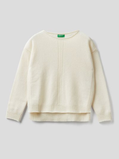 Kids' Benetton Knit Stitching Sweaters Creamy White | NZ566384