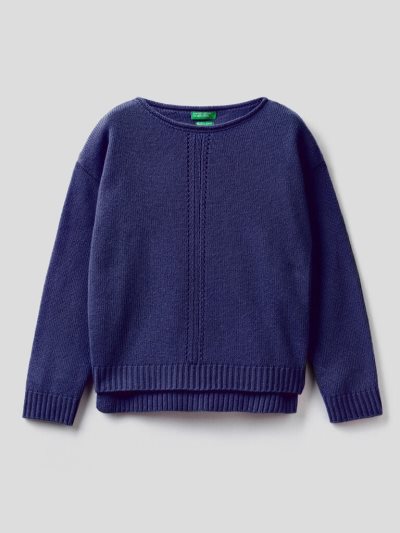 Kids' Benetton Knit Stitching Sweaters Dark Blue | NZ286878