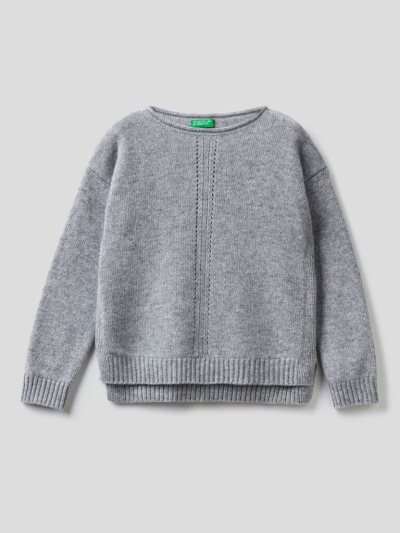 Kids' Benetton Knit Stitching Sweaters Grey | NZ931132