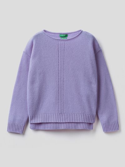 Kids' Benetton Knit Stitching Sweaters Lilac | NZ296026